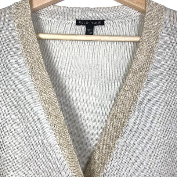Eileen Fisher Bone Gold Trim Button Front Cardigan  Size X-Large - Picture 4 of 10